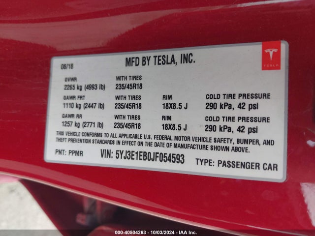 2018 TESLA MODEL 3 5YJ3E1EB0JF054593 Photo 8