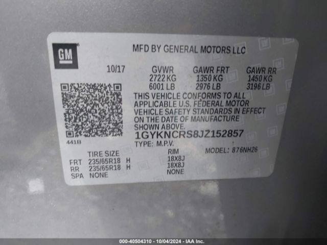 1GYKNCRS8JZ152857 Cadillac XT5 LUXURY
