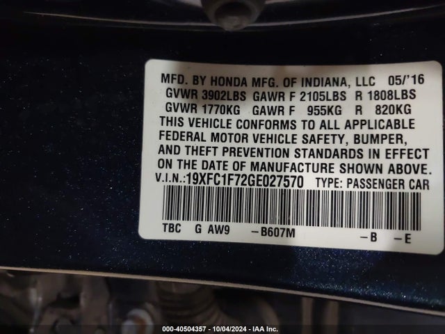 Honda Civic Ex-l 2016 19XFC1F72GE027570 Image 9