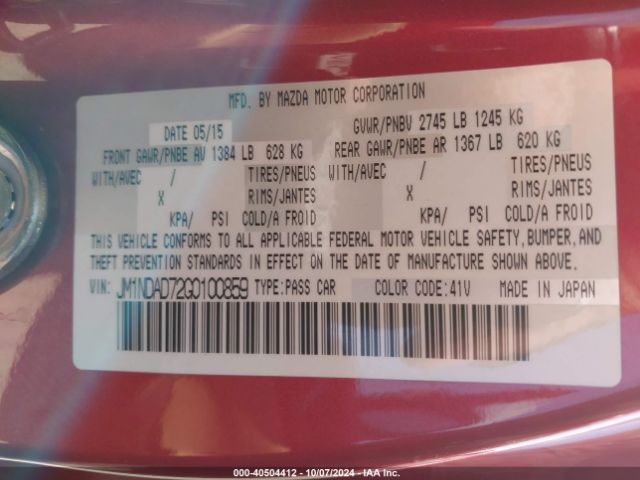 JM1NDAD72G0100859 Mazda Mx-5 Miata Grand Touring