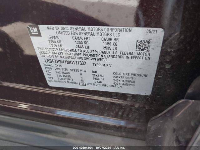 LRBFZRR41MD171332 Buick Envision Fwd Avenir
