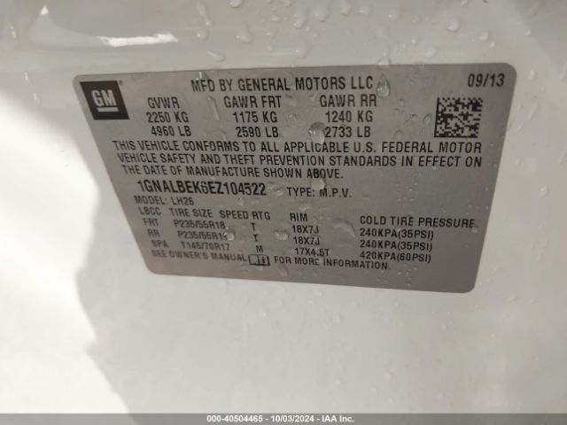 1GNALBEK6EZ104522 Chevrolet EQUINOX 1LT