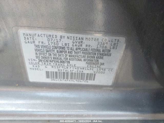 Nissan Versa 1.6 S 2017 3N1CN7APXHL906726 Image 9