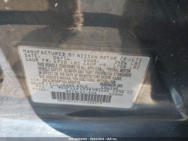 3N1CN7AP7GL888278 Nissan Versa 1.6 Sl