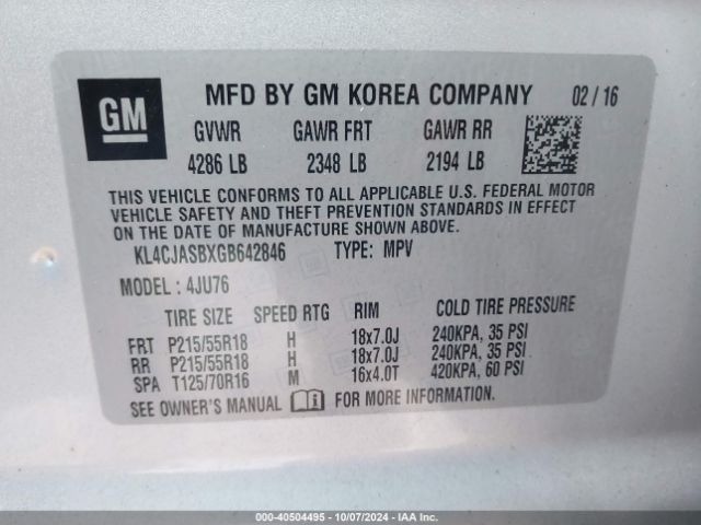KL4CJASBXGB642846 Buick Encore