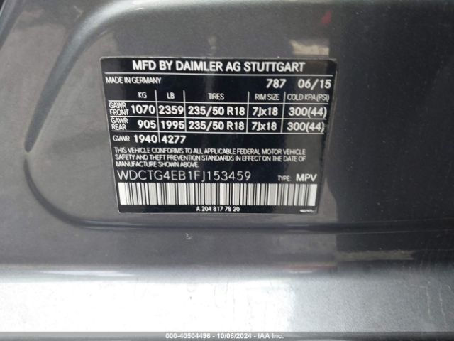 WDCTG4EB1FJ153459 Mercedes-Benz GLA 250