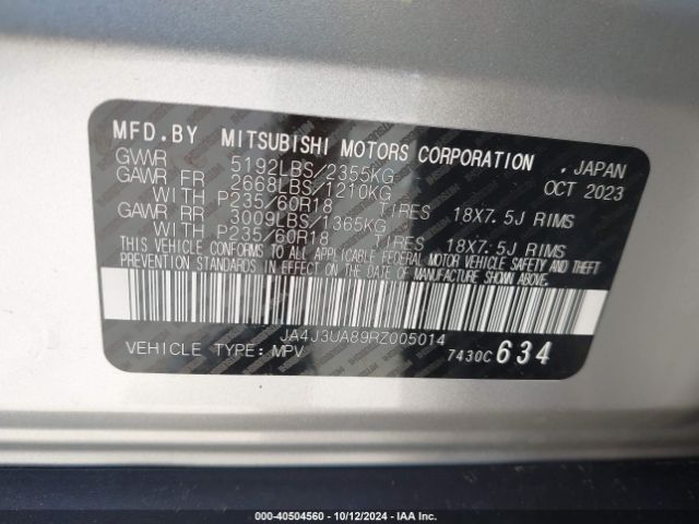 JA4J3UA89RZ005014 Mitsubishi Outlander Es 2.5 2wd