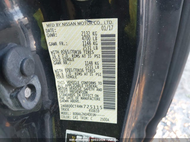 1N6BD0CT4HN725115 Nissan Frontier Sv-i4