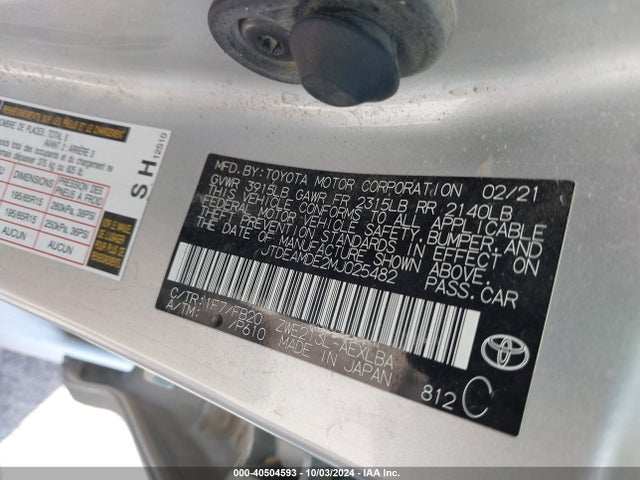 Toyota Corolla Hybrid Le 2021 JTDEAMDE2MJ025482 Image 9