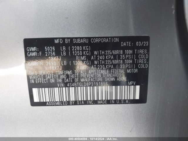 4S4BTGLD8P3191856 Subaru Outback Onyx Edition Xt