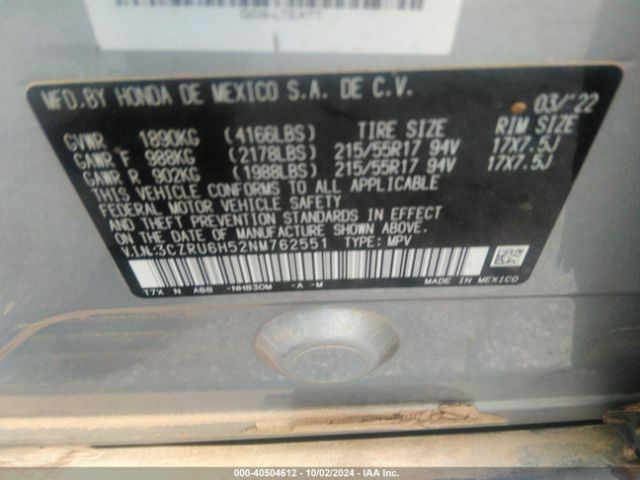3CZRU6H52NM762551 Honda Hr-v Awd Ex