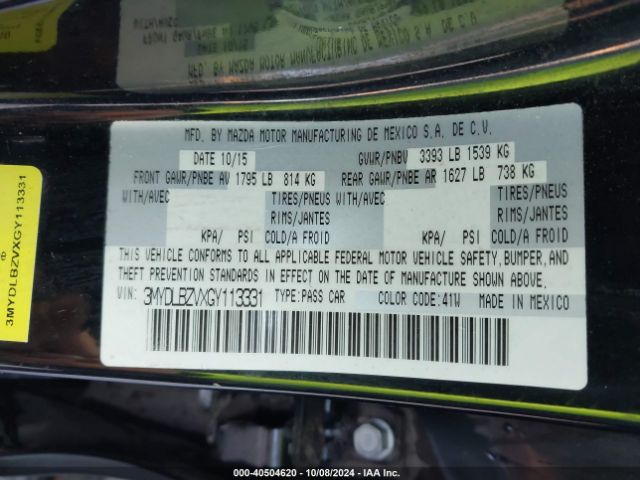 3MYDLBZVXGY113331 Scion IA
