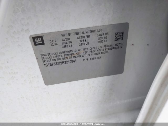 1G1BF5SM9H7210841 Chevrolet Cruze Premier Auto