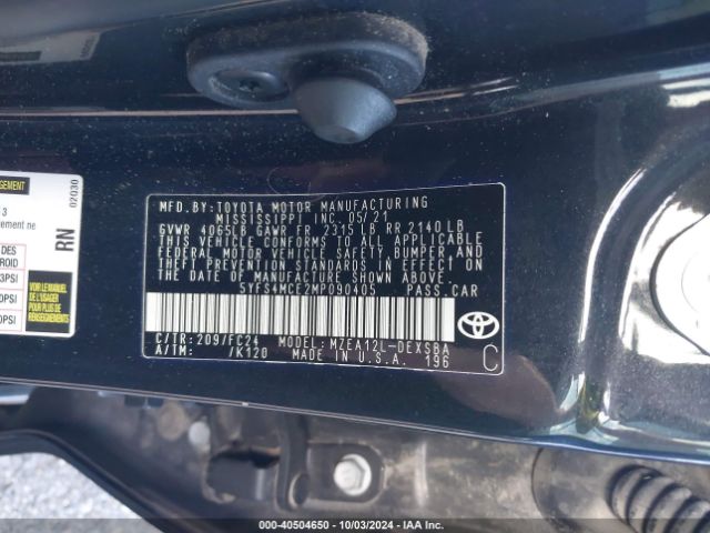 5YFS4MCE2MP090405 Toyota Corolla Se Apex Edition