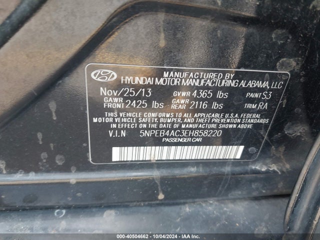 Hyundai SONATA GLS 2014 5NPEB4AC3EH858220 Image 9