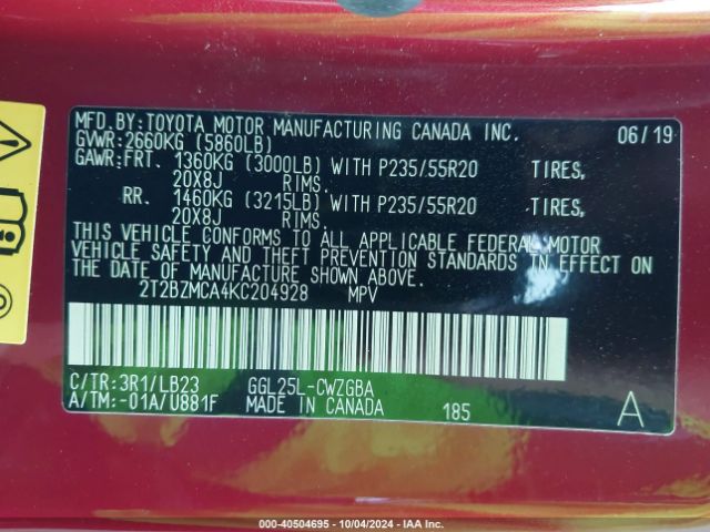 2T2BZMCA4KC204928 Lexus RX 350