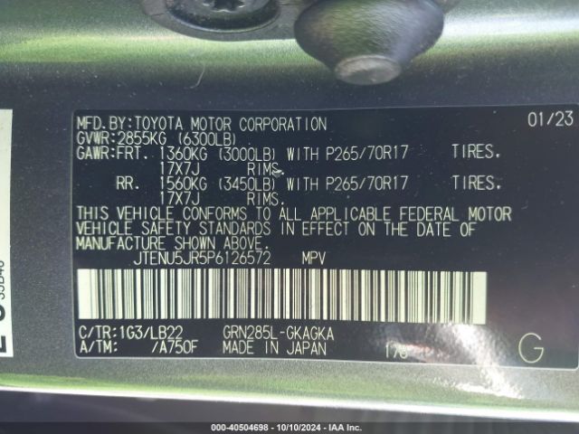 JTENU5JR5P6126572 Toyota 4runner Sr5 Premium