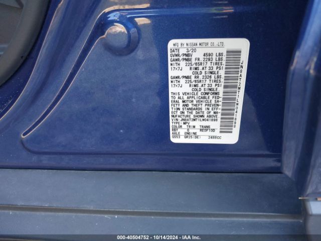 JN8AT2MT1LW041898 Nissan Rogue S Fwd