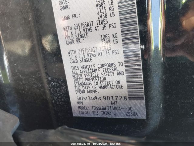 5N1BT3AB9PC901728 Nissan Rogue S Intelligent Awd