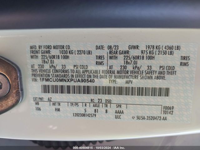 1FMCU0MNXPUA90540 Ford Escape St-line