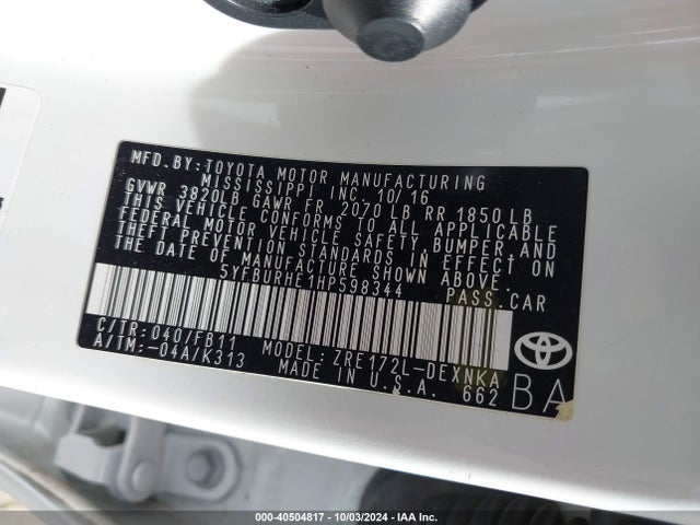 Toyota COROLLA LE 2017 5YFBURHE1HP598344 Image 9