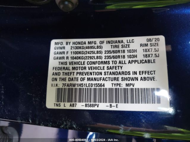7FARW1H51LE015564 Honda Cr-v 2wd Ex