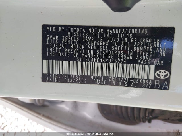 Toyota COROLLA LE 2019 5YFBURHE1KP915224 Image 9