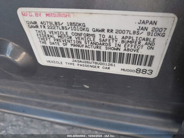 2008 MITSUBISHI LANCER JA3AU26U78U001261 Photo 8