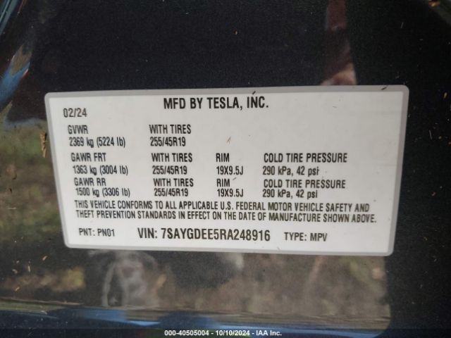 2024 TESLA MODEL Y 7SAYGDEE5RA248916 Photo 8