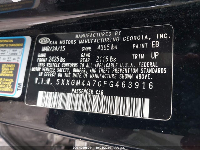 KIA Optima Lx 2015 5XXGM4A70FG463916 Image 9