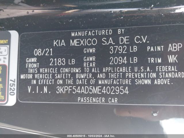 3KPF54AD5ME402954 KIA FORTE EX