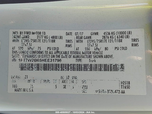 Ford F-250 Xl 2017 1FT7W2B65HEE31796 Image 9