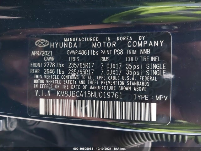 KM8JBCA15NU019761 Hyundai Tucson Hybrid Blue