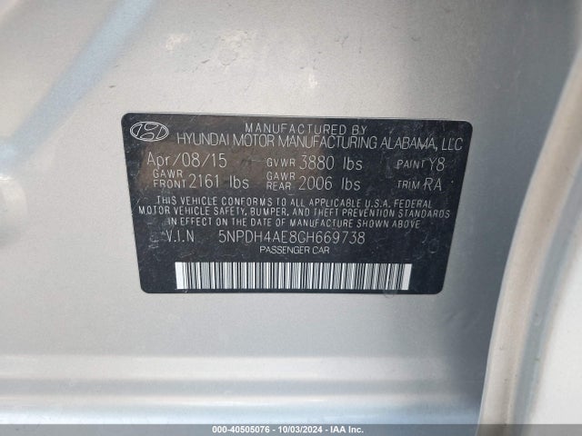 Hyundai ELANTRA SE 2016 5NPDH4AE8GH669738 Image 9