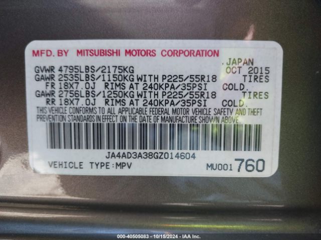 JA4AD3A38GZ014604 Mitsubishi Outlander Se