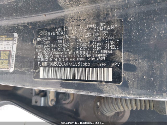 KM8J2CA47KU981565 Hyundai TUCSON SE