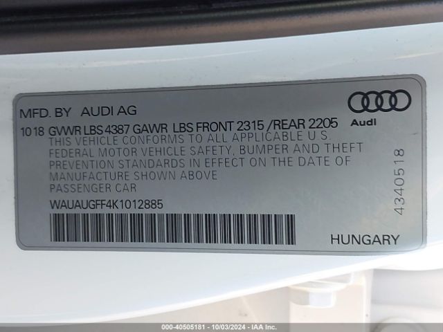 WAUAUGFF4K1012885 Audi A3 40 Premium/40 Titanium Premium