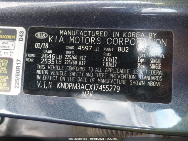 KNDPM3ACXJ7455279 KIA Sportage Lx