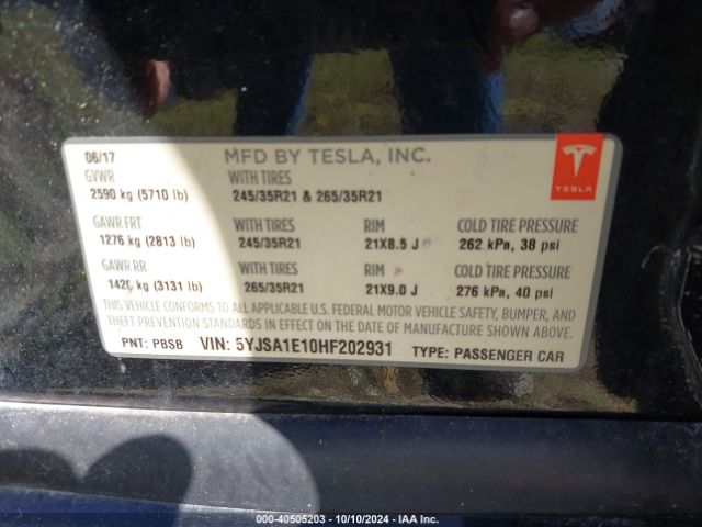 5YJSA1E10HF202931 Tesla Model S 60/75