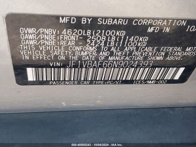 JF1VBAF66N9024393 Subaru Wrx Premium