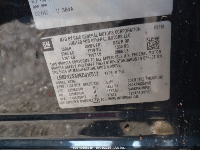 LRBFX2SA9KD015517 Buick Envision Awd Essence