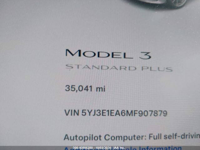 5YJ3E1EA6MF907879 Tesla Model 3 Standard Range Plus Rear-wheel Drive