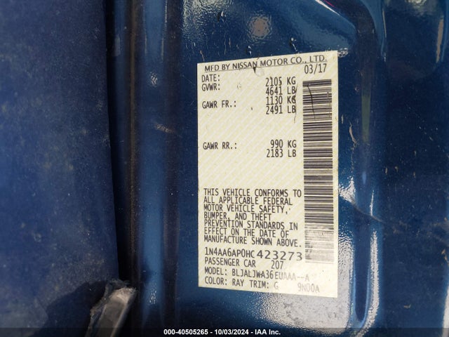 Nissan Maxima 3.5 Sv 2017 1N4AA6AP0HC423273 Image 9