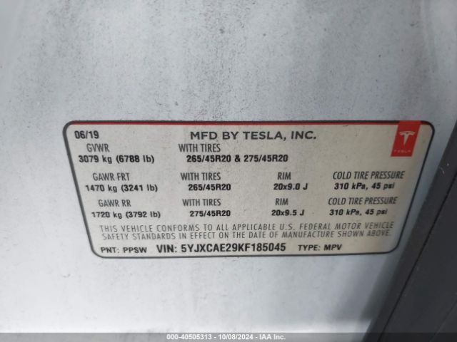 5YJXCAE29KF185045 Tesla Model X 100d/75d/long Range