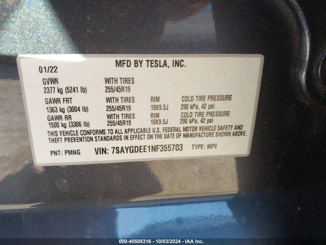 2022 TESLA MODEL Y 7SAYGDEE1NF355703 Photo 8