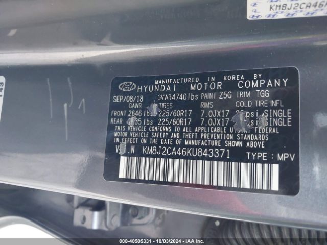 KM8J2CA46KU843371 Hyundai TUCSON SE