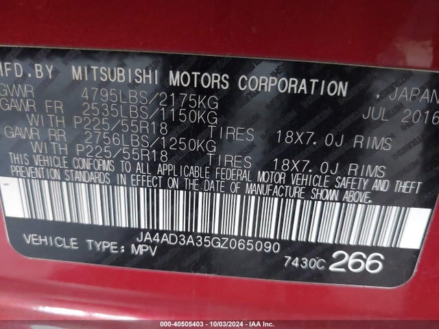 2016 MITSUBISHI OUTLANDER JA4AD3A35GZ065090 Photo 8