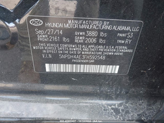 Hyundai ELANTRA SE 2015 5NPDH4AE3FH592548 Image 9