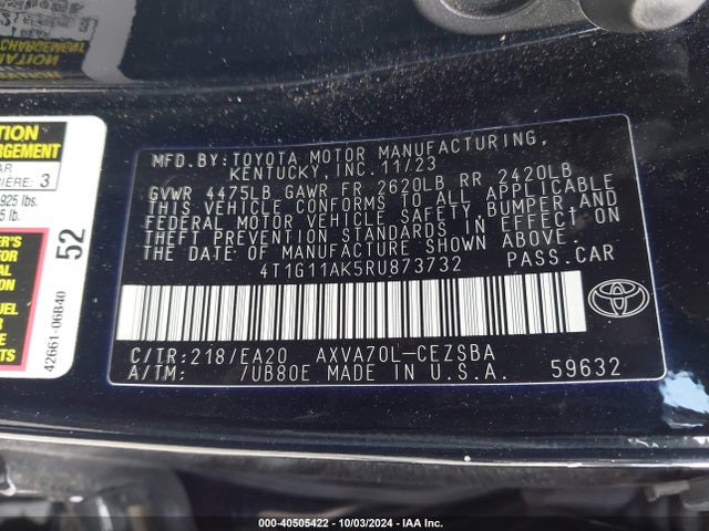 Toyota CAMRY SE 2024 4T1G11AK5RU873732 Image 9