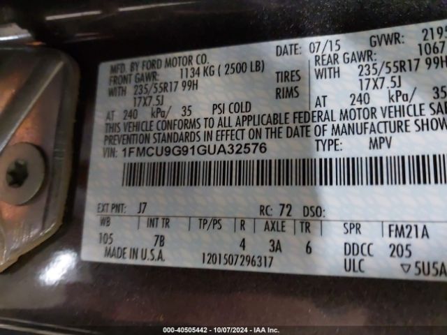 1FMCU9G91GUA32576 Ford ESCAPE SE
